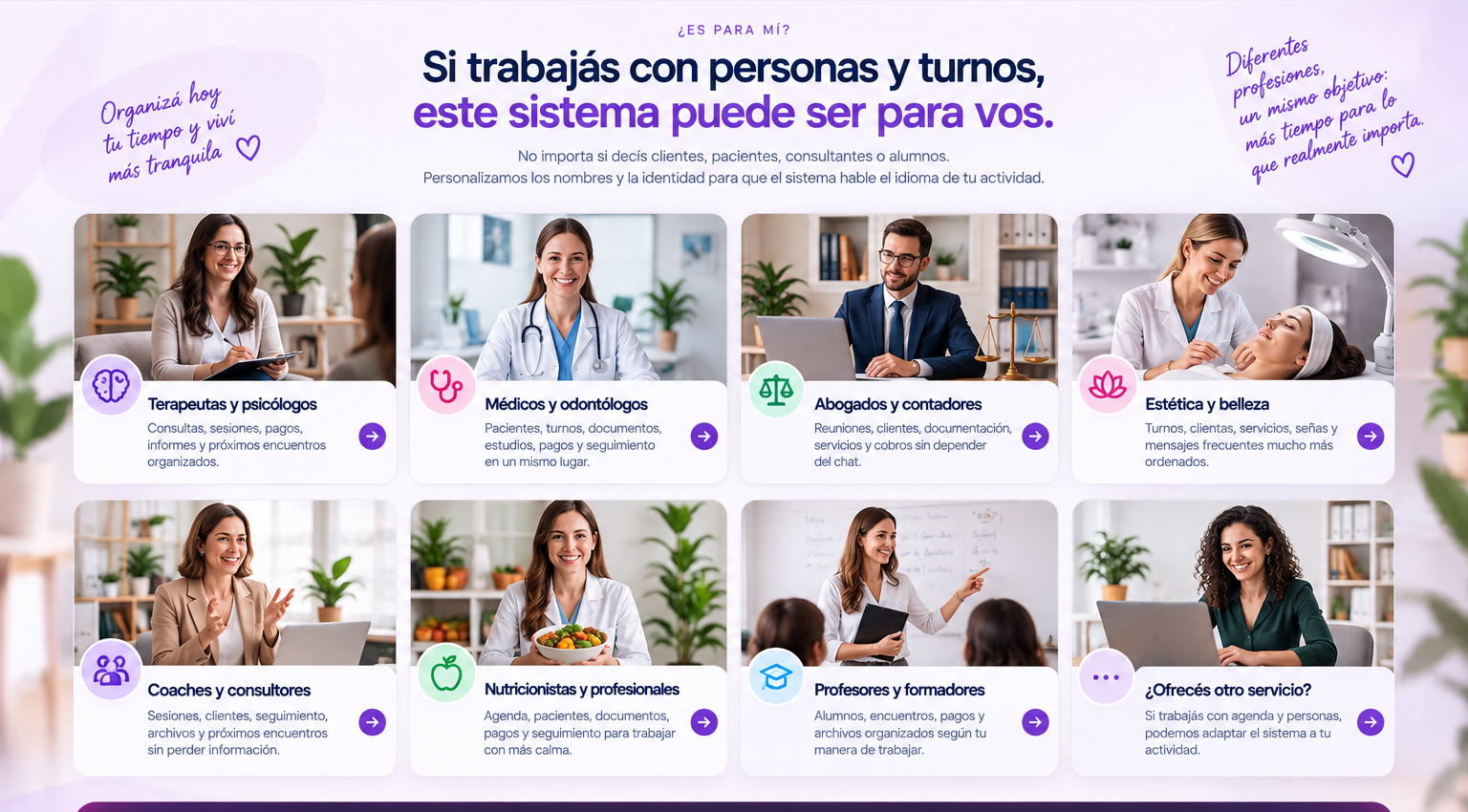 Profesiones que pueden usar el Sistema Profesional de Turnos de Andru Tech
